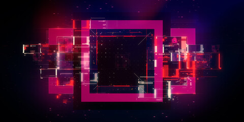 3d rendering abstract background with geometrick forms. Glowing neon light. 