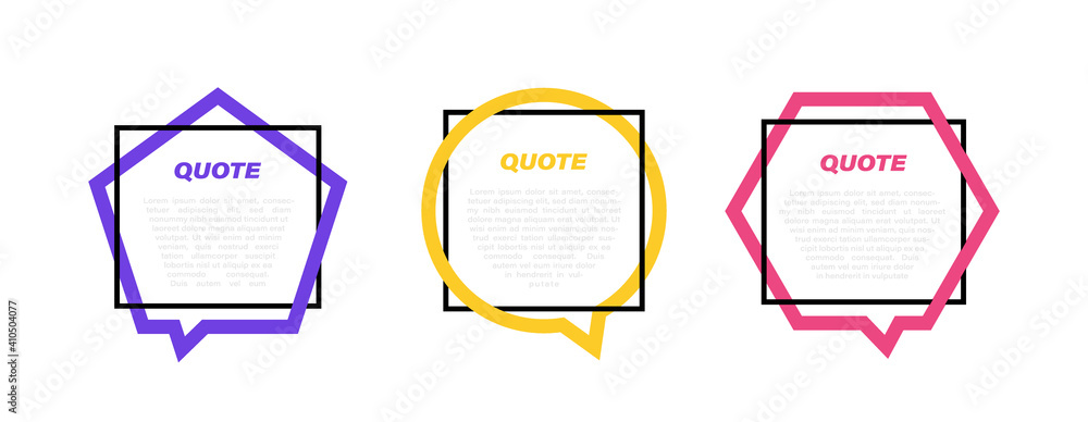 Poster set different shape geometric texting boxes. colored quote box speech bubble. modern vector illustra