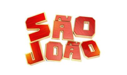 Logo 3d de São João em madeira com fundo branco 