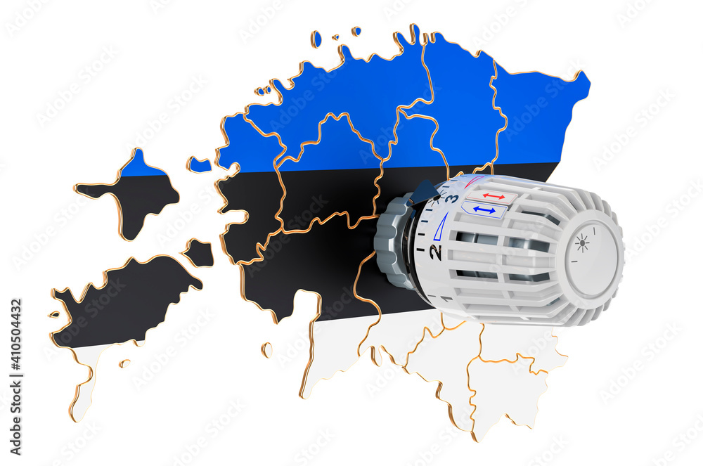 Poster saving heating consumption in estonia, 3d rendering
