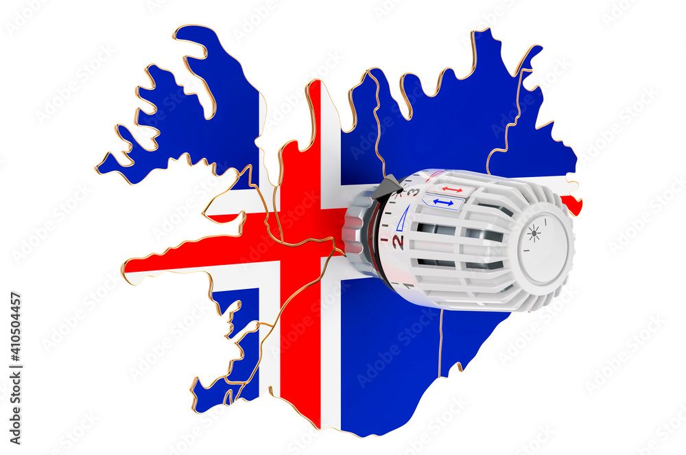 Poster saving heating consumption in iceland, 3d rendering