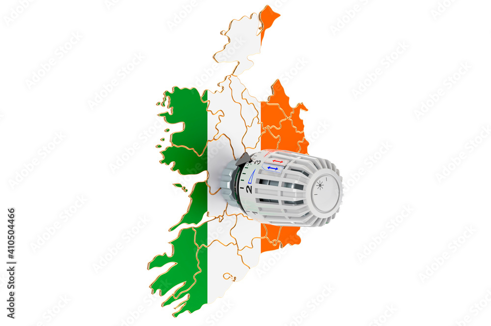 Poster saving heating consumption in ireland, 3d rendering