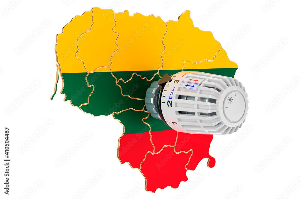 Poster saving heating consumption in lithuania, 3d rendering