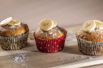 Homemade muffins with banana, sweet breakfast