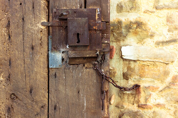 Fototapeta na wymiar Closed old vintage wood Door with vintage lock