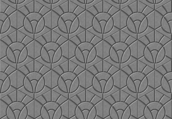 Fototapeta premium Rendering paving slabs. Layout scheme for paving slabs. Paving stones. Road surface. Concrete tiles. Gray. Sidewalk. Road. Street. Urban design. Lanscape design. Seamless pattern.