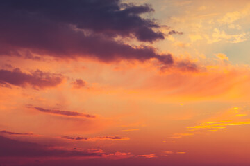 Beautiful colorful dramatic sky with clouds at sunset