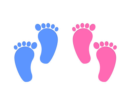 Baby foot print isolated on white background. Little boy and girl feet. Design elements for greeting card and invitations, nursery decor, photoshoot. Vector flat illustration.