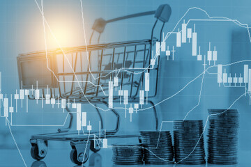 Stock market data on digital LED display. Fundamental and technical analysis with candle stick graph chart of stock market trading to represent about Bullish and Bearish point.