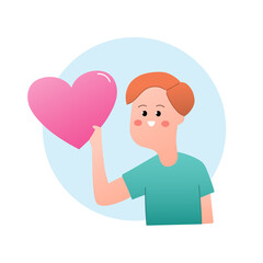 Man Holding heart. Cute character. Valentine concept. Vector illustration