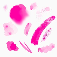 watercolor stains pink on a white background. different size spots illustration