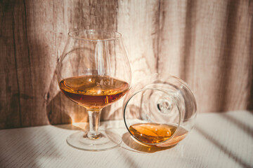 vintage brandy on the table with glasses