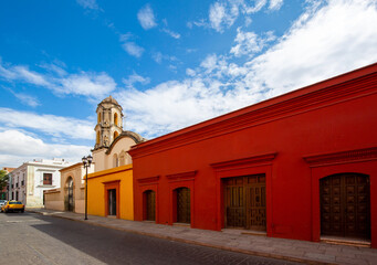 Oaxaca, Mexico, Scenic old city streets and colorful colonial buildings in historic city center.