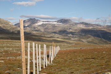 Wooden fence on Valdesflye Fjell in southern Norway 