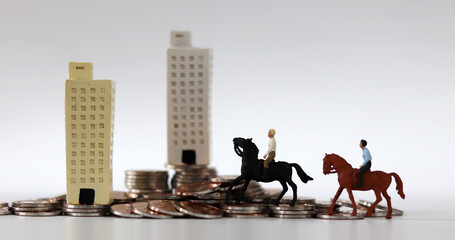  coins, miniature horses and miniature people.
