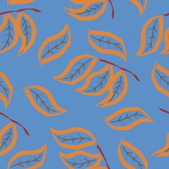 Fototapeta na wymiar Seamless pattern of orange leaf with small attractive stalk. suitable for background, fashion, etc. 