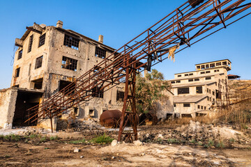 Abandoned sulphur mining complex Trabia Tallarita in Riesi, Sicily, Italy