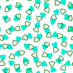 Simple heart seamless pattern,endless chaotic texture made of tiny heart silhouettes.Valentines,mothers day background.Great for Easter,wedding,scrapbook,gift wrapping paper,textiles.Azure,green,white
