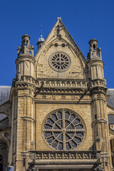 Fototapeta na wymiar Sixteenth century St. Eustace Church (Leglise Saint-Eustache). Gothic St. Eustache Church is one of the largest churches in Paris. Les Halles, Paris, France.