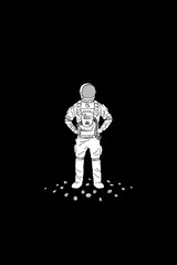 Lonely astronaut. Isolated silhouette of cosmonaut. Man in spacesuit