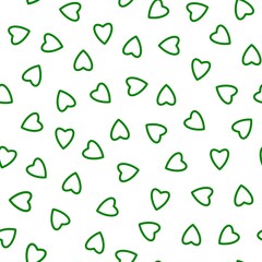 Simple hearts seamless pattern,endless chaotic texture made of tiny heart silhouettes.Valentines,mothers day background.Great for Easter,wedding,scrapbook,gift wrapping paper,textiles.Green on white