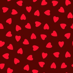 Simple hearts seamless pattern,endless chaotic texture made of tiny heart silhouettes.Valentines,mothers day background.Great for Easter,wedding,scrapbook,gift wrapping paper,textiles.Red on burgundy