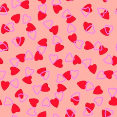 Simple hearts seamless pattern,endless chaotic texture made of tiny heart silhouettes.Valentines,mothers day background.Great for Easter,wedding,scrapbook,gift wrapping paper,textiles.Red,lilac,pink