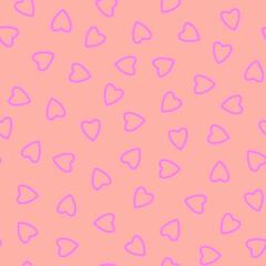 Simple hearts seamless pattern,endless chaotic texture made of tiny heart silhouettes.Valentines,mothers day background.Great for Easter,wedding,scrapbook,gift wrapping paper,textiles.Lilac on pink