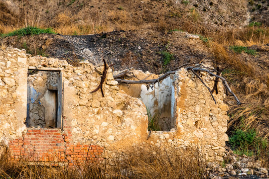 Abandoned sulphur mining complex Trabia Tallarita in Riesi, Sicily, Italy