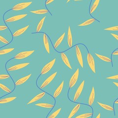 Fototapeta na wymiar Seamless pattern with pointed yellow leaves with curved stems. suitable for background, fashion, decoration, etc.