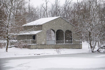 Pavilion in a Snowy Park
