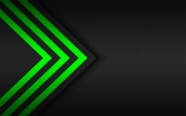 Modern technology background with green arrows and polygonal grid. Abstract widescreen background