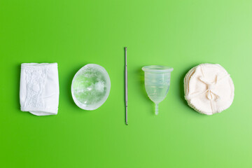 set of reusable things menstrual cup, metal ear pad, deodorant, cotton pads zero waste shop