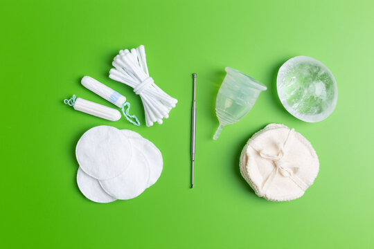 Set Of Reusable Things Menstrual Cup, Metal Ear Pad, Deodorant, Cotton Pads Vs Plastic Things