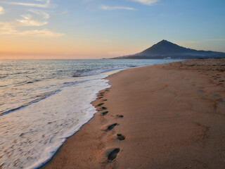 Moledo beach sunset with ins fort and Trega mount