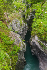 Fototapeta na wymiar Soca river gorge near Bovec village, Slovenia