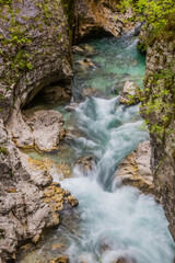 Fototapeta na wymiar Soca river gorge near Bovec village, Slovenia