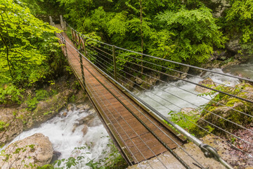 Hanging bridge in Tolmin Gorges (Tolminska Korita), Slovenia