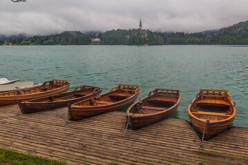 Wooden boats at Bled lake, Slovenia