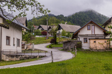 Fototapeta na wymiar View of Podhom village near Bled, Slovenia