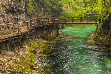 Boardwalk in Vintgar gorge near Bled, Slovenia