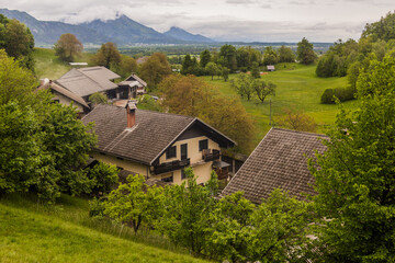 Fototapeta na wymiar Houses of Spodnje Gorje village near Bled, Slovenia