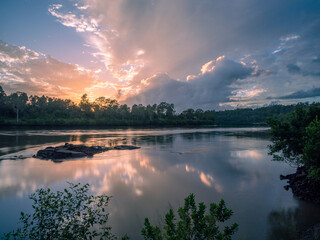 Beautiful Riverside Morning with Cloud Reflections