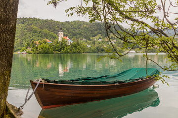 Wooden boat at Bled lake, Slovenia