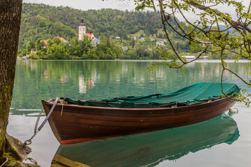Wooden boat at Bled lake, Slovenia