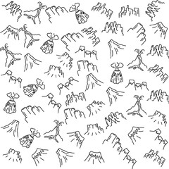 Mountains adventure line art pattern. Linear Hills seamless background. Stock vector outline elements wallpaper