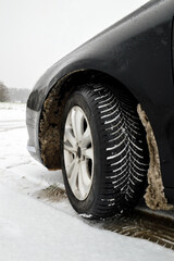 Snow tires or tyres for driving on dangerous snowy roads during winter