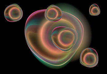 Fractals, abstract rainbow-colored bodies on a black background