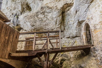 Wooden bridge at Predjama castle, Slovenia