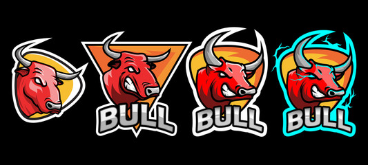 Bull e-sport logo bundle with black background, vector illustration